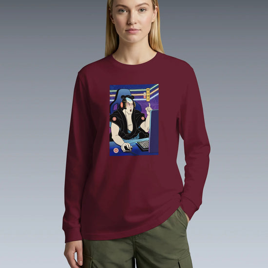 Samurai Gamer 2 Streamer Ukiyo-e Unisex Long Sleeve Tee - Samurai Original