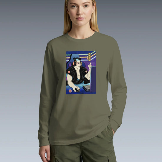 Samurai Gamer 2 Streamer Ukiyo-e Unisex Long Sleeve Tee - Samurai Original