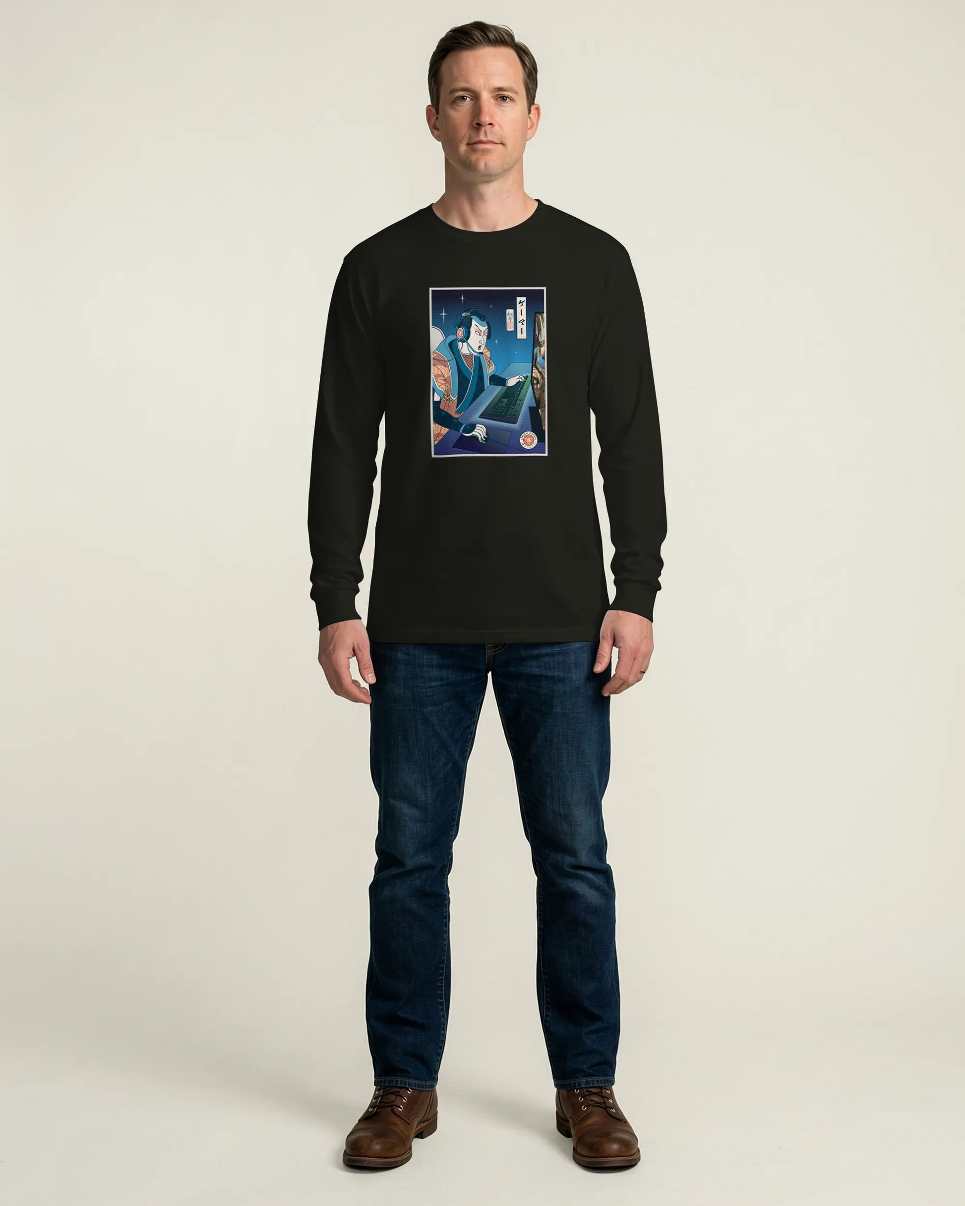 Samurai Gamer Streamer Ukiyo-e Unisex Long Sleeve Tee - Samurai Original