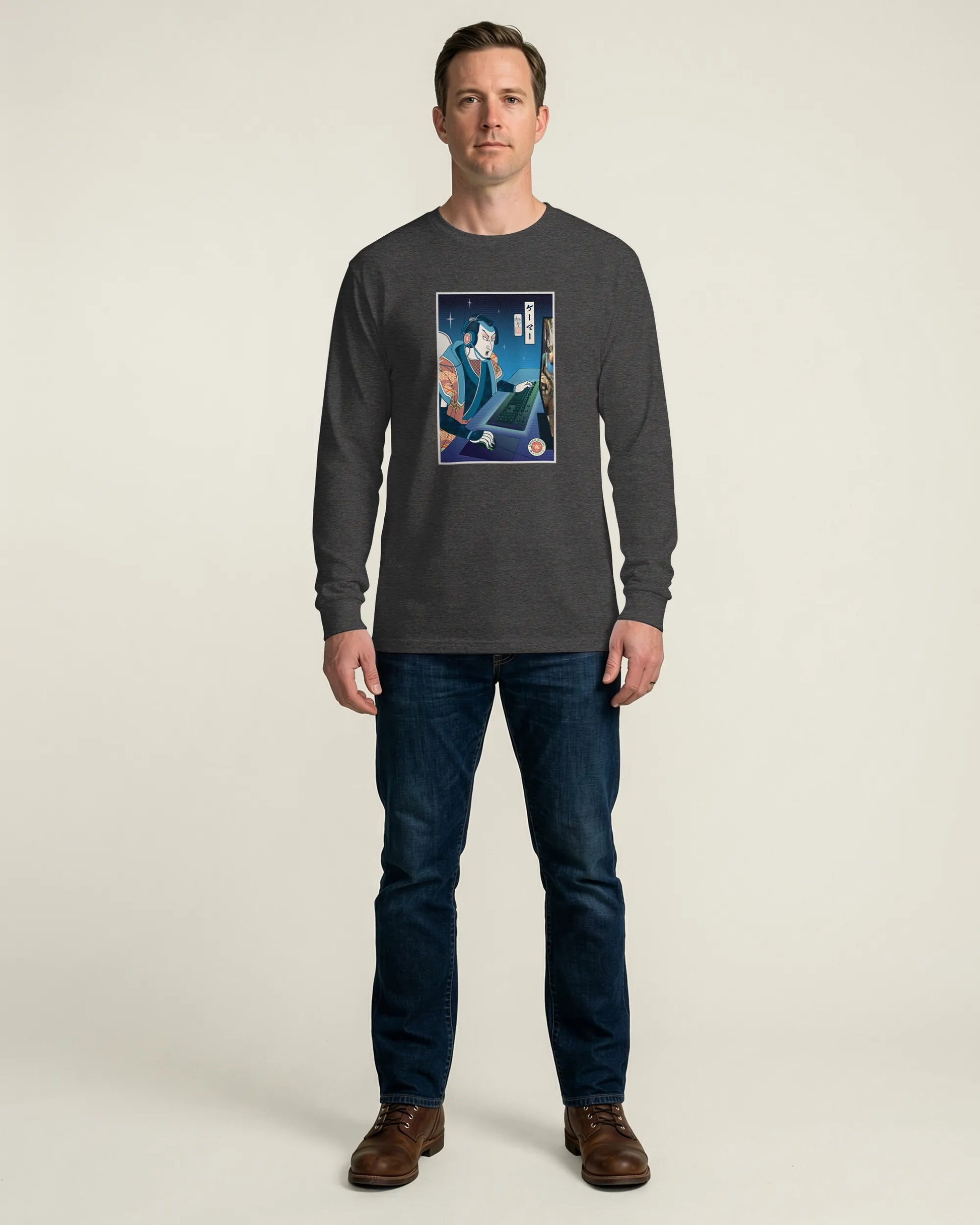 Samurai Gamer Streamer Ukiyo-e Unisex Long Sleeve Tee - Samurai Original