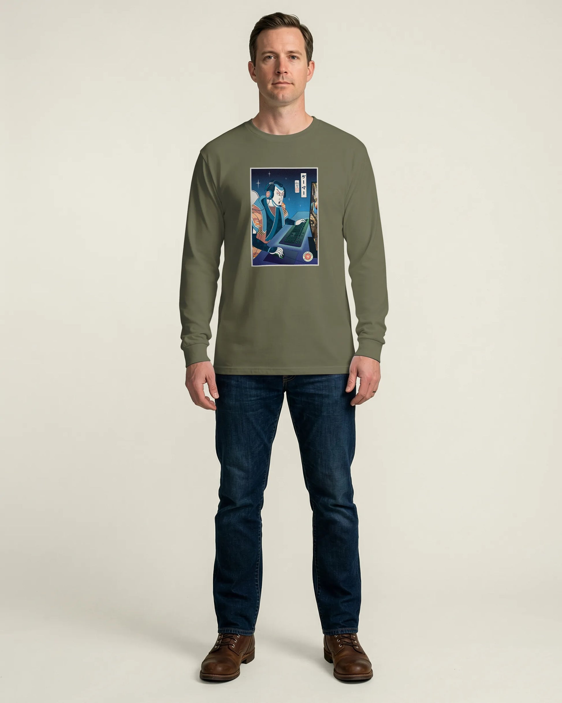 Samurai Gamer Streamer Ukiyo-e Unisex Long Sleeve Tee - Samurai Original