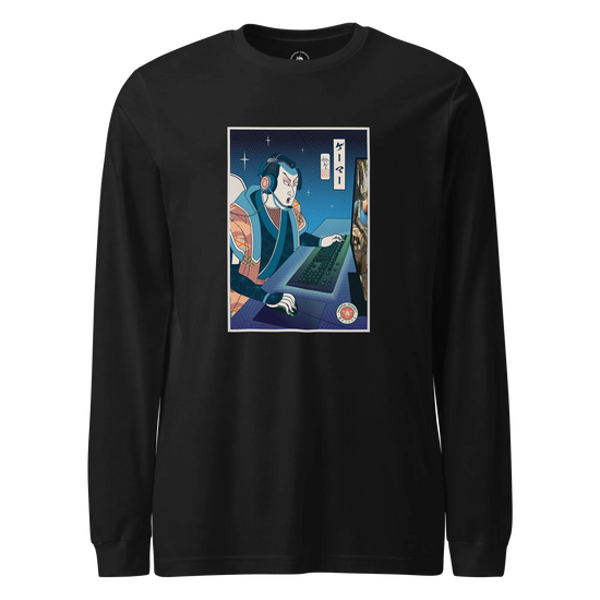 Samurai Gamer Streamer Ukiyo-e Unisex Long Sleeve Tee Black - Samurai Original