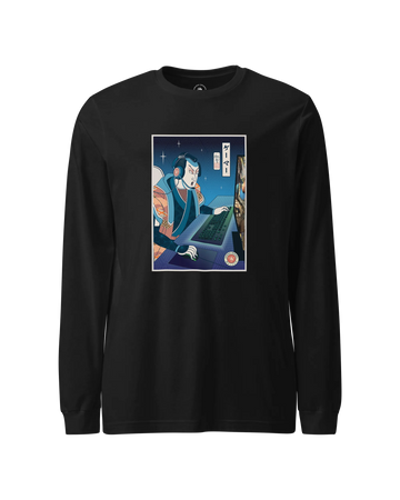 Samurai Gamer Streamer Ukiyo-e Unisex Long Sleeve Tee Black - Samurai Original