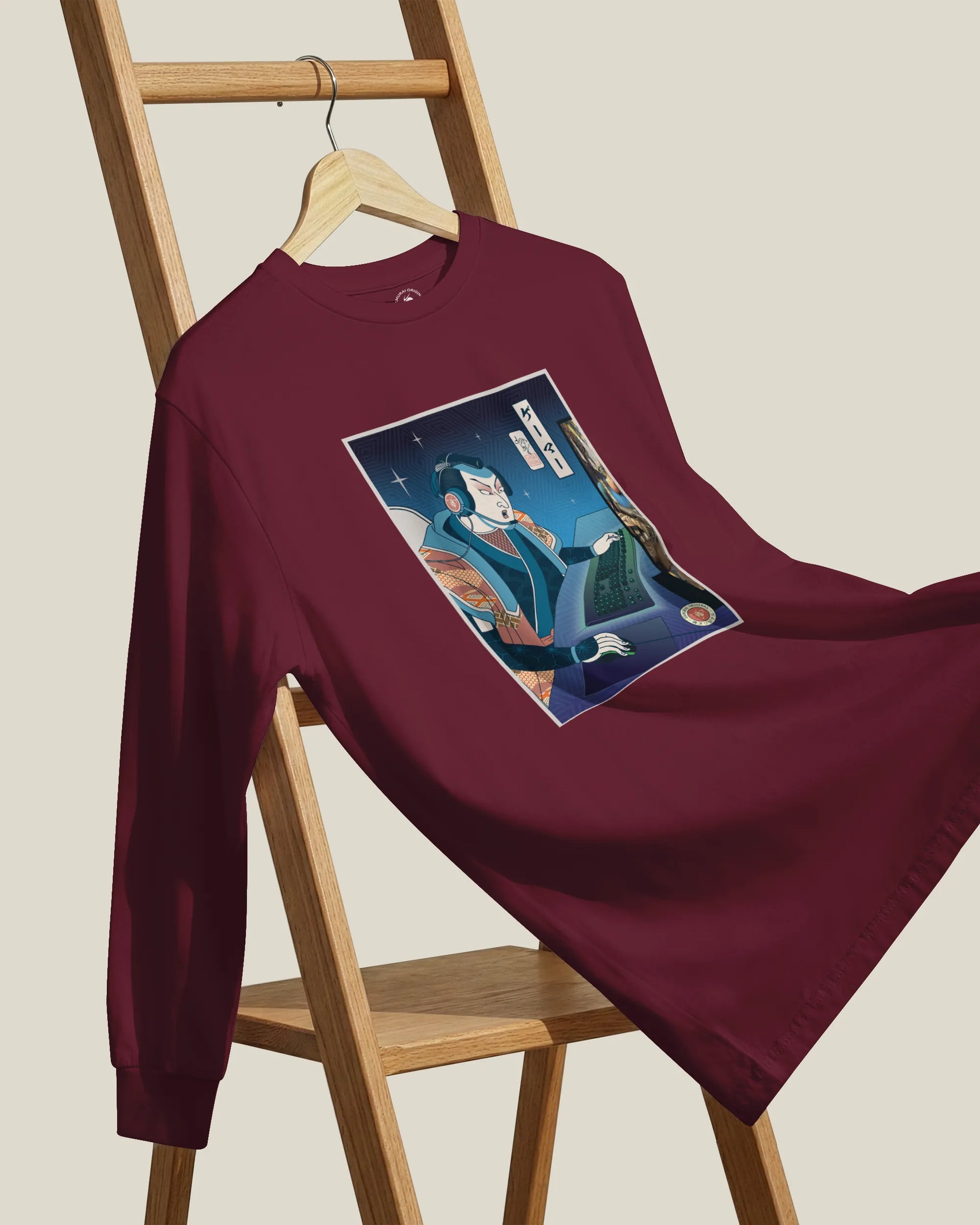 Samurai Gamer Streamer Ukiyo-e Unisex Long Sleeve Tee - Samurai Original