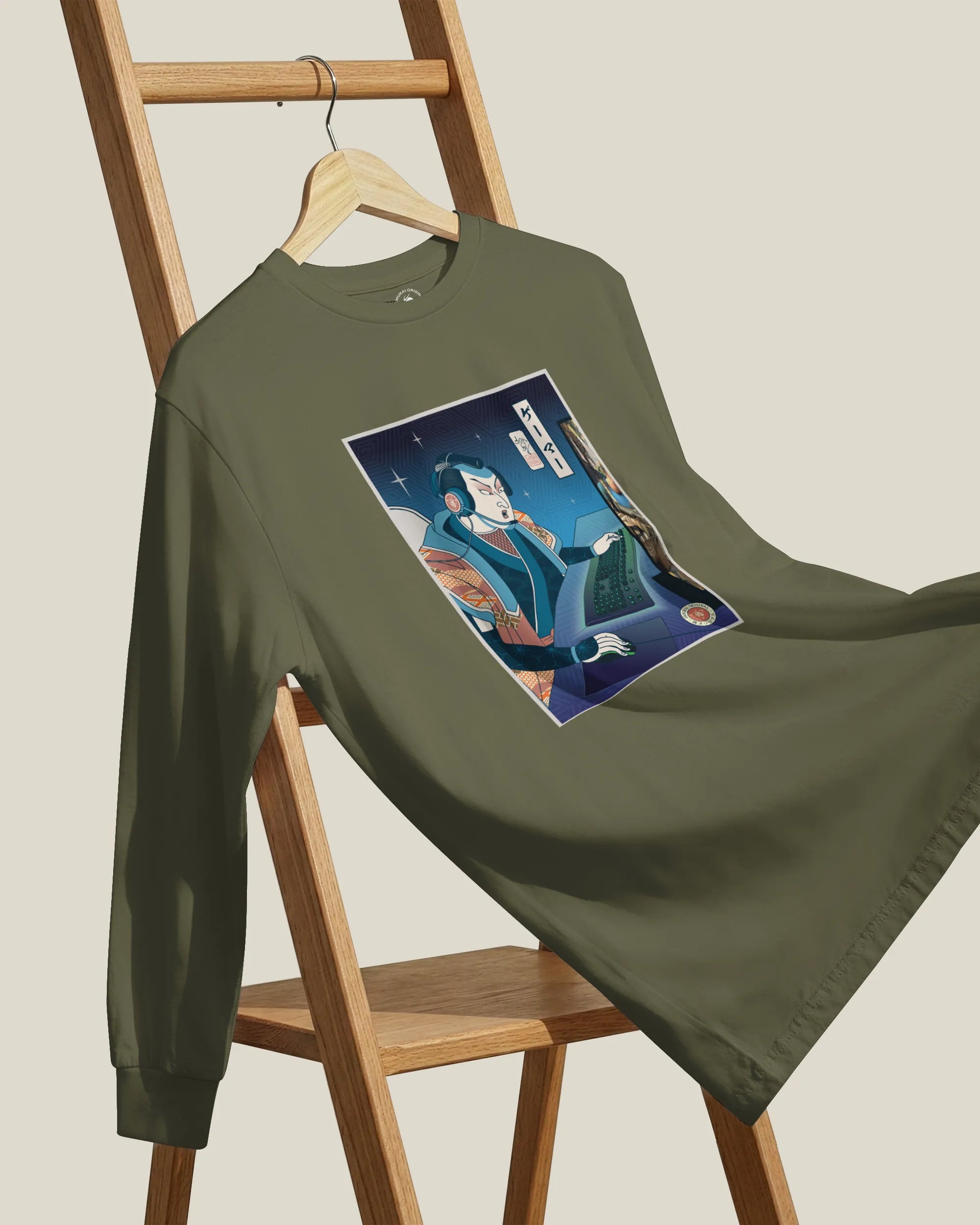 Samurai Gamer Streamer Ukiyo-e Unisex Long Sleeve Tee - Samurai Original