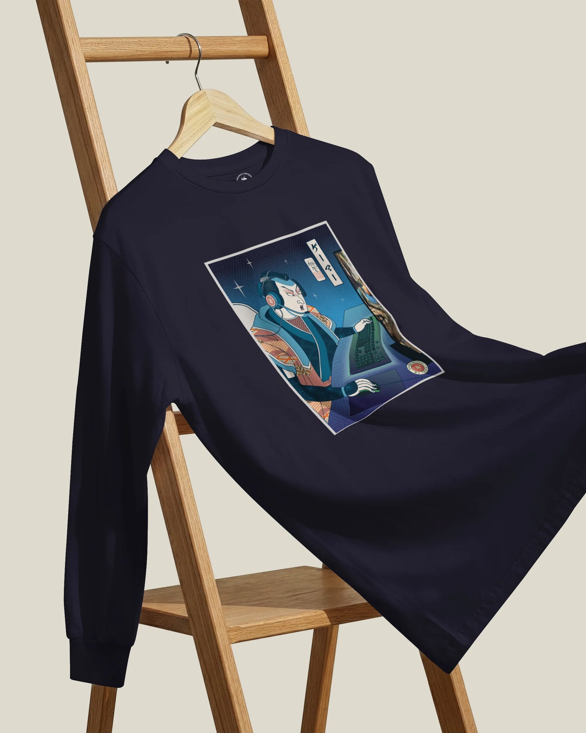 Samurai Gamer Streamer Ukiyo-e Unisex Long Sleeve Tee - Samurai Original
