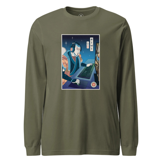 Samurai Gamer Streamer Ukiyo-e Unisex Long Sleeve Tee Military Green - Samurai Original