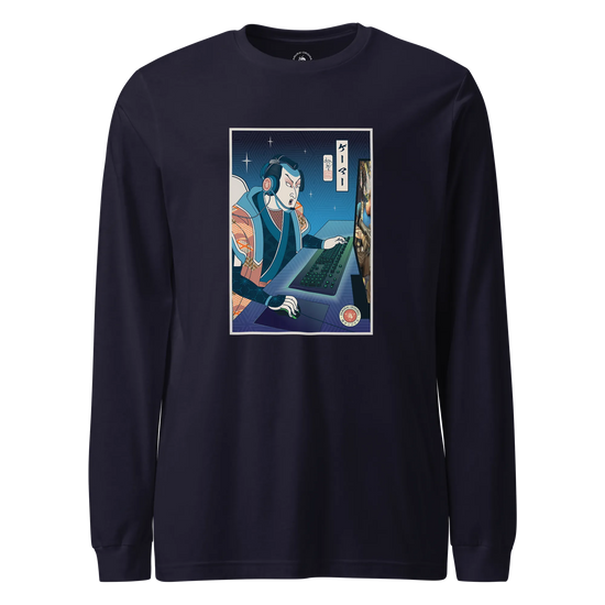Samurai Gamer Streamer Ukiyo-e Unisex Long Sleeve Tee Navy - Samurai Original