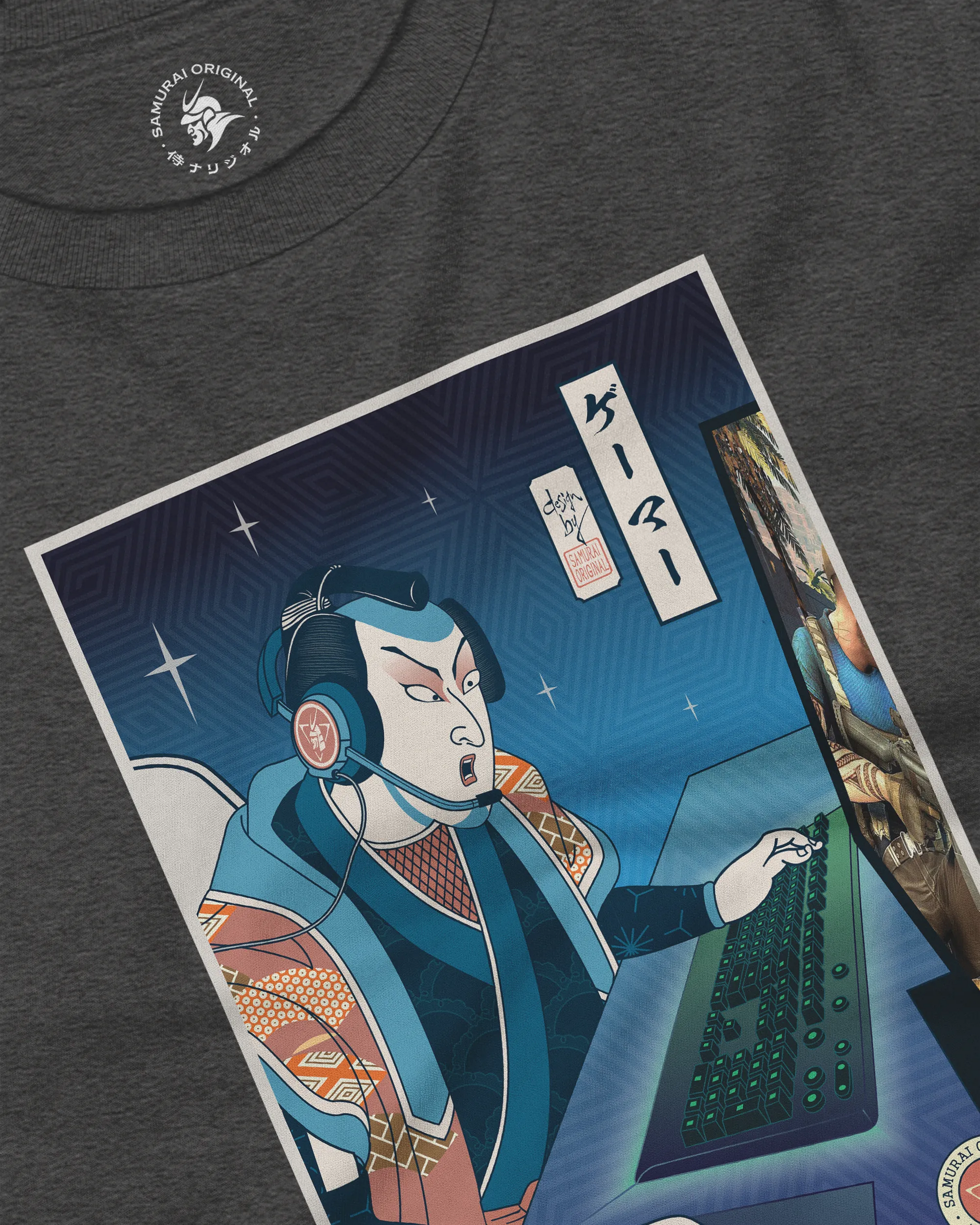 Samurai Gamer Streamer Ukiyo-e Unisex Long Sleeve Tee - Samurai Original