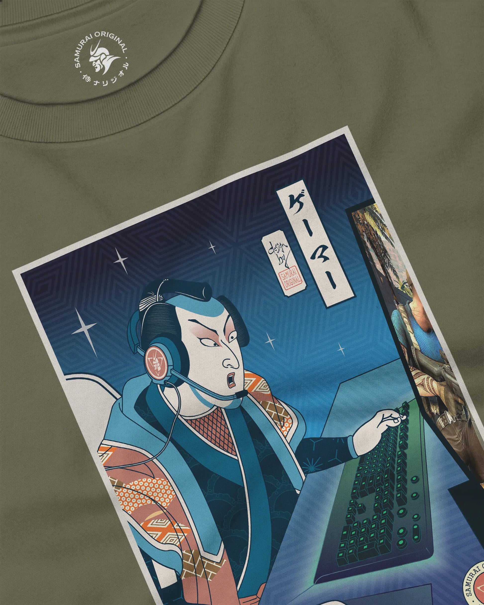 Samurai Gamer Streamer Ukiyo-e Unisex Long Sleeve Tee - Samurai Original