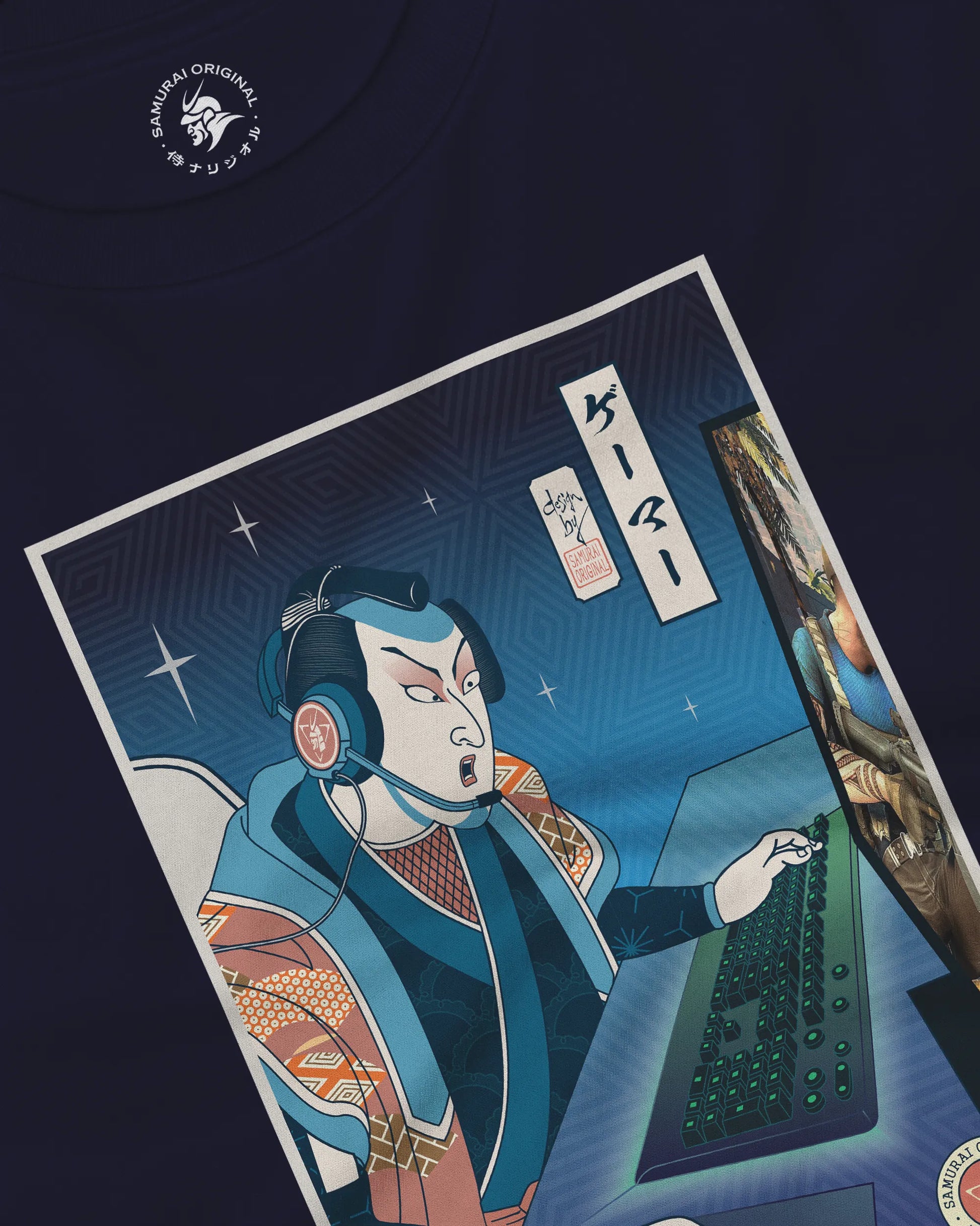 Samurai Gamer Streamer Ukiyo-e Unisex Long Sleeve Tee - Samurai Original
