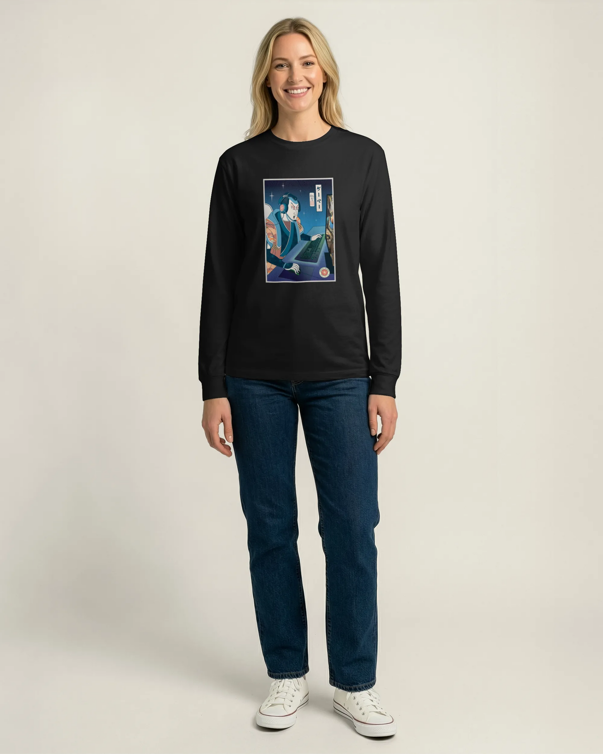 Samurai Gamer Streamer Ukiyo-e Unisex Long Sleeve Tee - Samurai Original