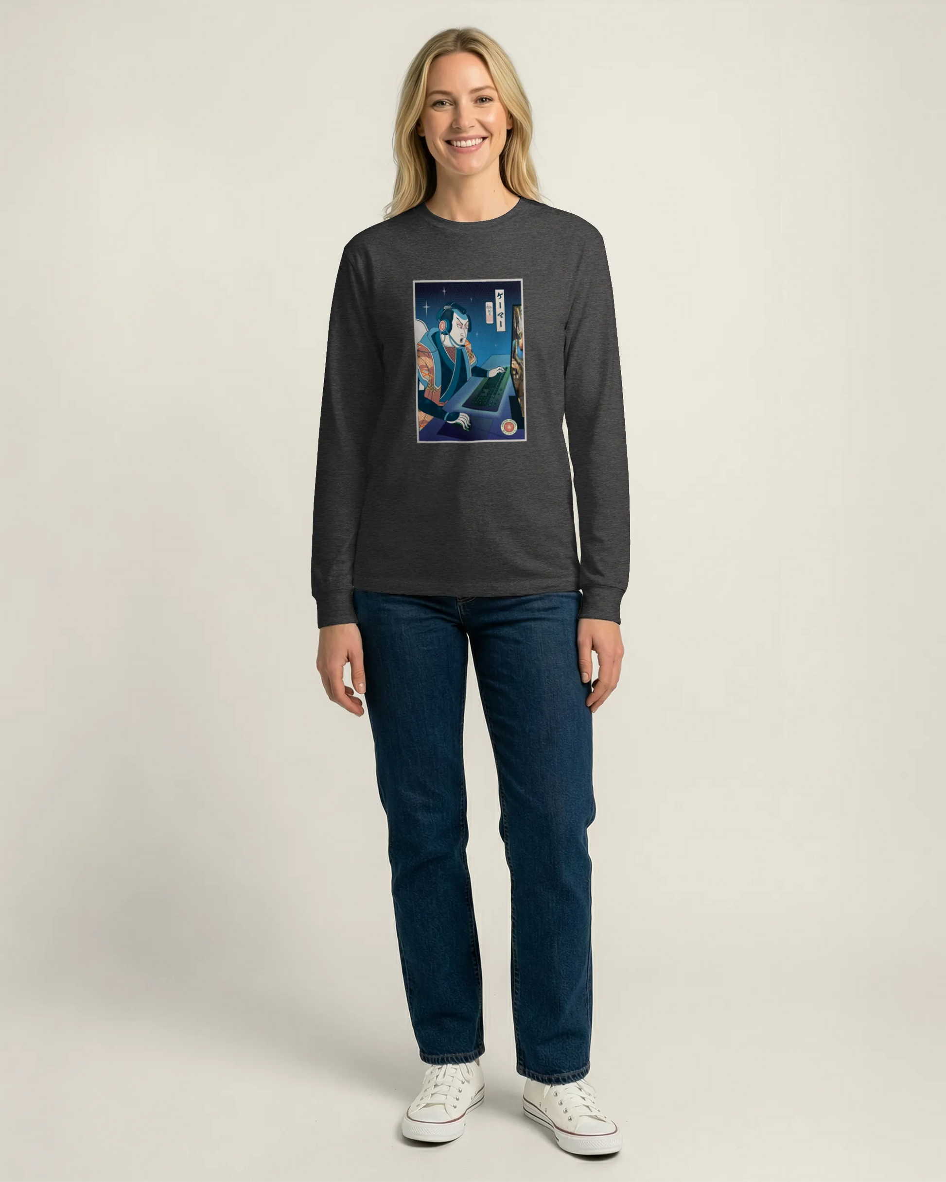 Samurai Gamer Streamer Ukiyo-e Unisex Long Sleeve Tee - Samurai Original