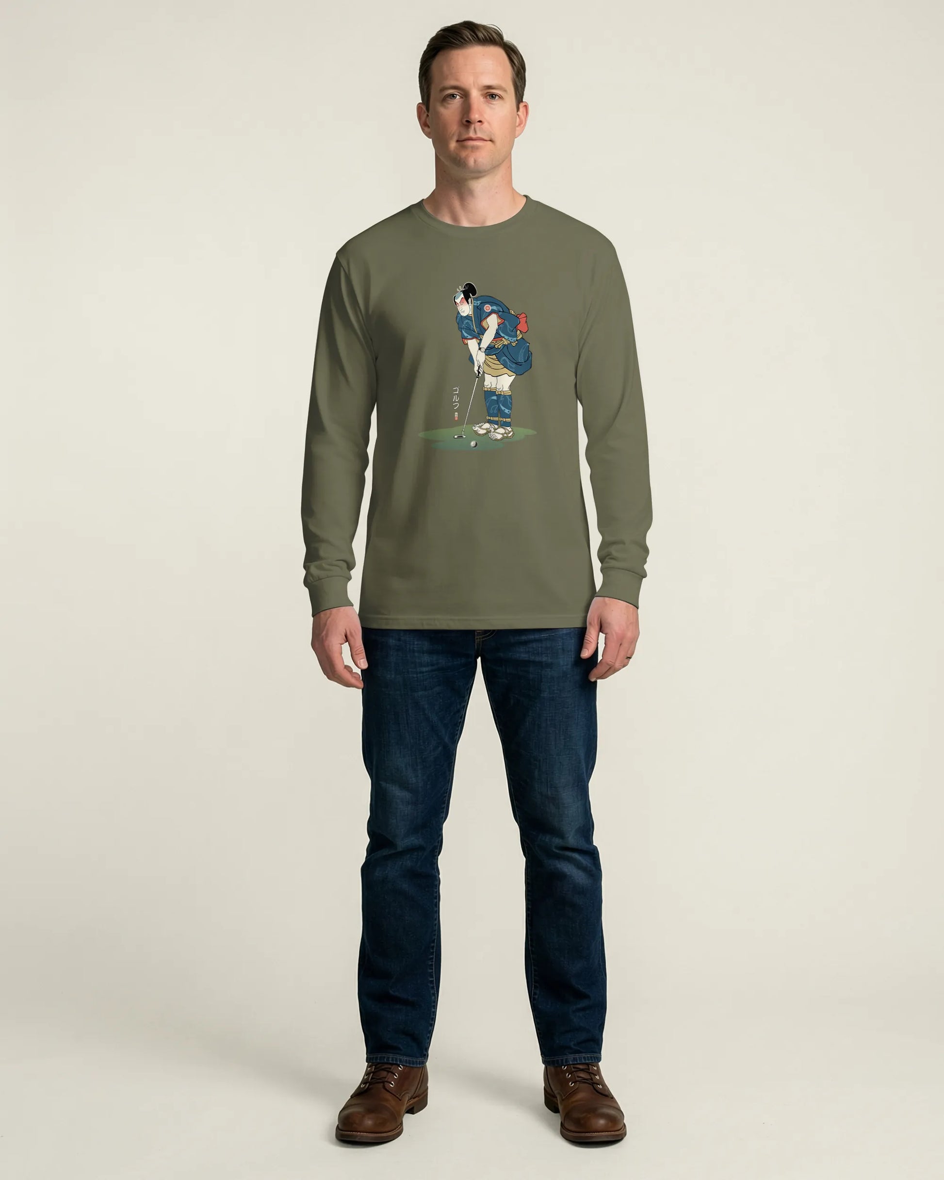 Samurai Golf Player Ukiyo-e 2 Unisex Long Sleeve Tee - Samurai Original