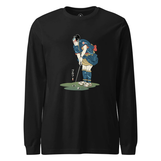 Samurai Golf Player Ukiyo-e 2 Unisex Long Sleeve Tee Black - Samurai Original