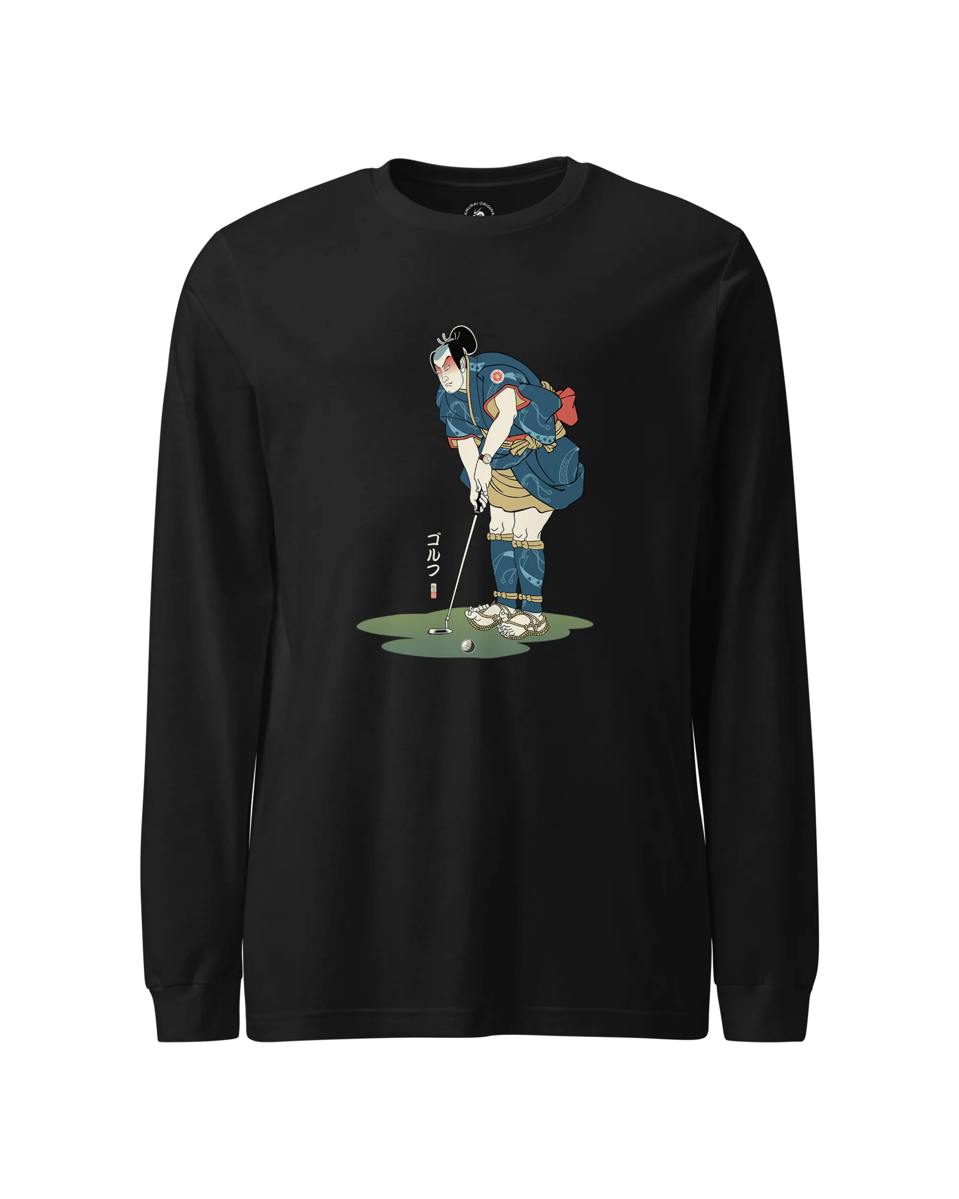 Samurai Golf Player Ukiyo-e 2 Unisex Long Sleeve Tee Black - Samurai Original