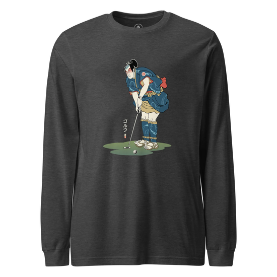Samurai Golf Player Ukiyo-e 2 Unisex Long Sleeve Tee Dark Grey Heather - Samurai Original
