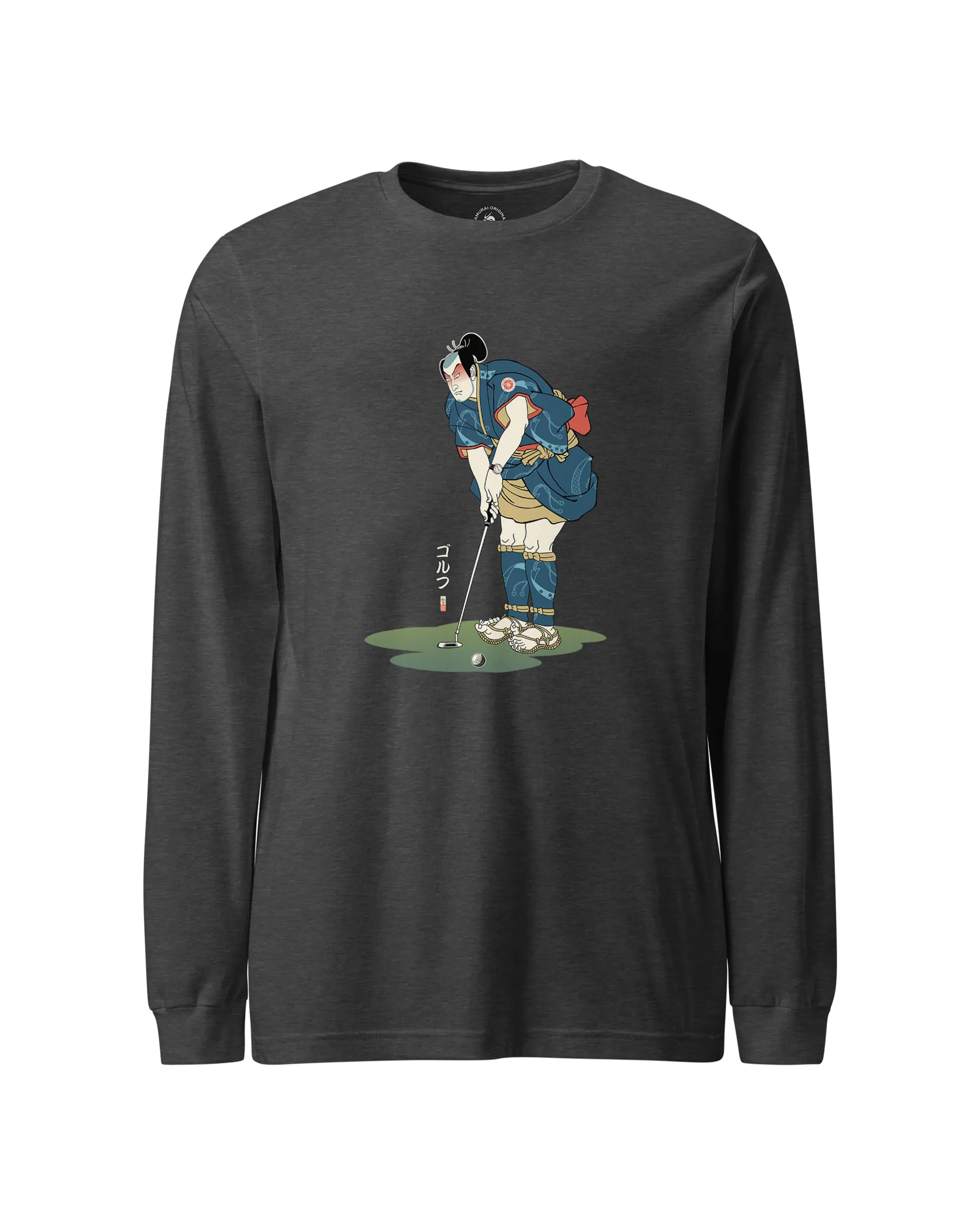 Samurai Golf Player Ukiyo-e 2 Unisex Long Sleeve Tee Dark Grey Heather - Samurai Original