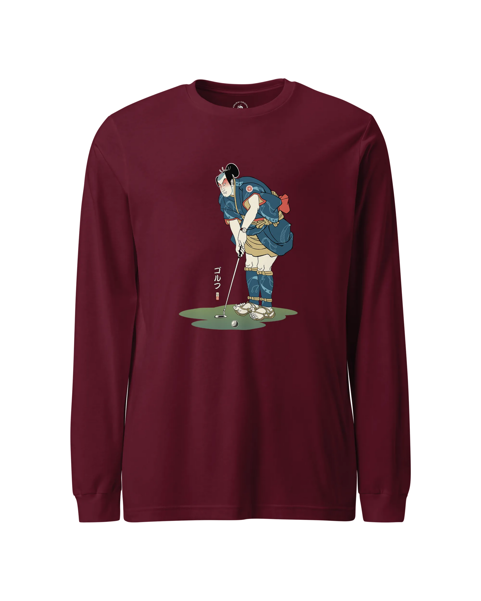 Samurai Golf Player Ukiyo-e 2 Unisex Long Sleeve Tee Maroon - Samurai Original
