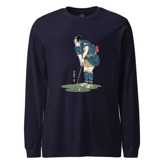 Samurai Golf Player Ukiyo-e 2 Unisex Long Sleeve Tee Navy - Samurai Original