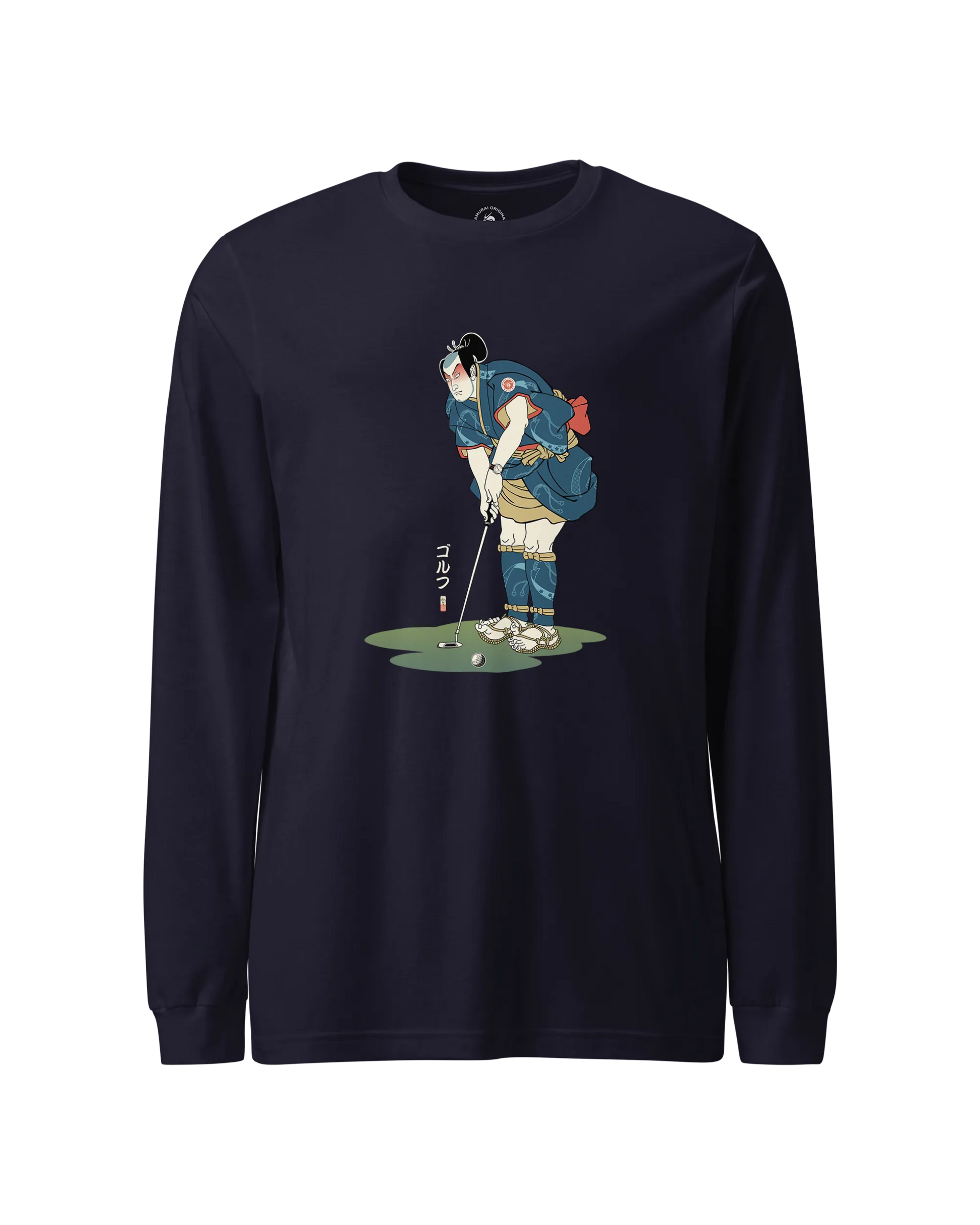 Samurai Golf Player Ukiyo-e 2 Unisex Long Sleeve Tee Navy - Samurai Original