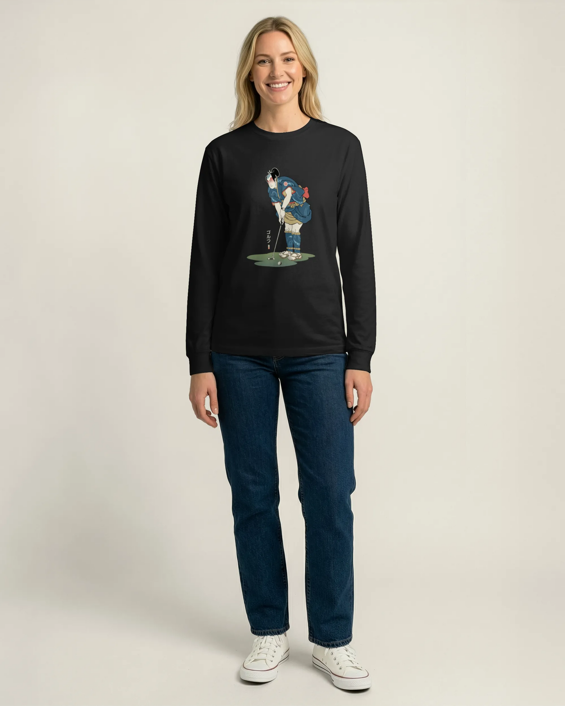 Samurai Golf Player Ukiyo-e 2 Unisex Long Sleeve Tee - Samurai Original