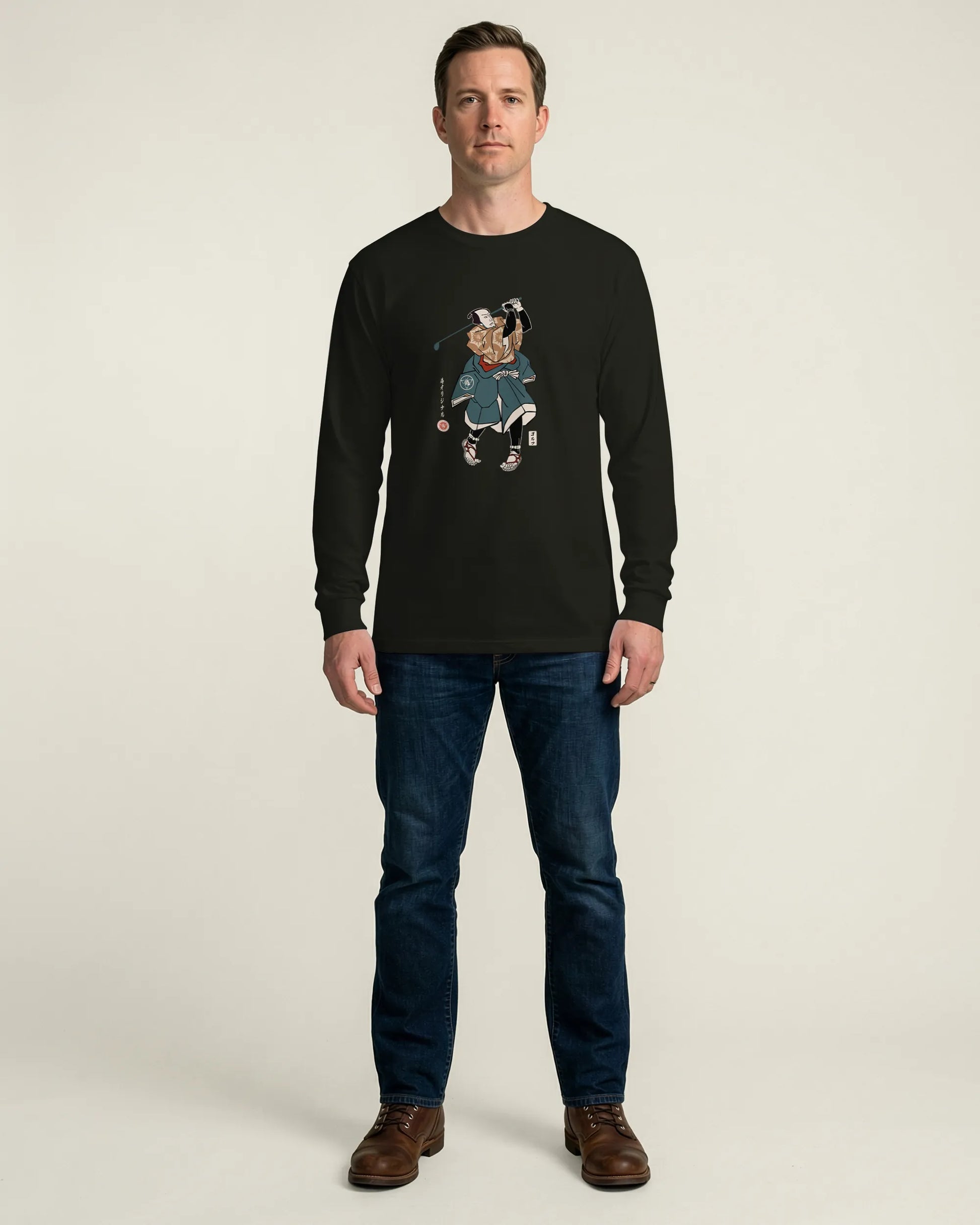 Samurai Golf Player Ukiyo-e Unisex Long Sleeve Tee - Samurai Original