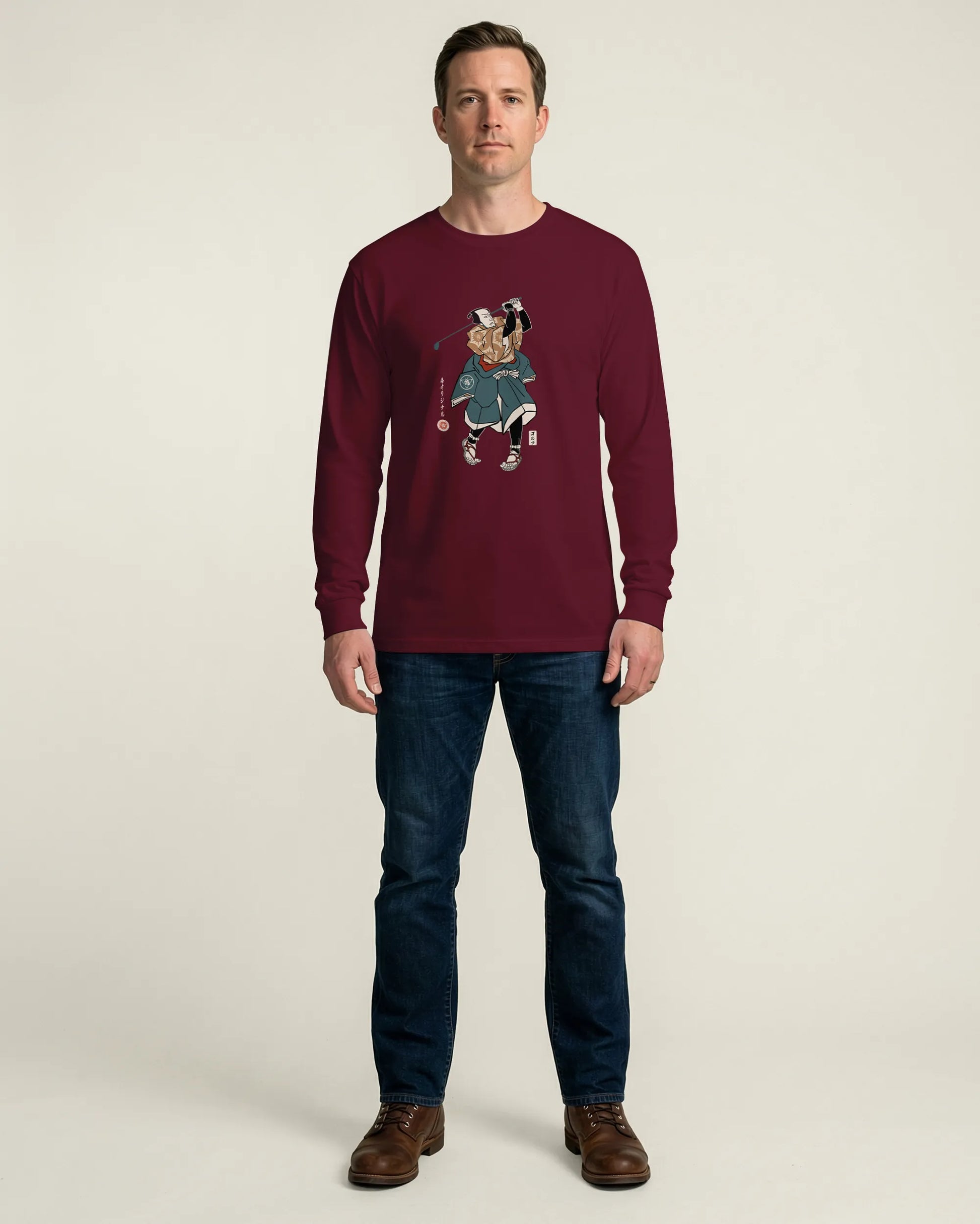Samurai Golf Player Ukiyo-e Unisex Long Sleeve Tee - Samurai Original