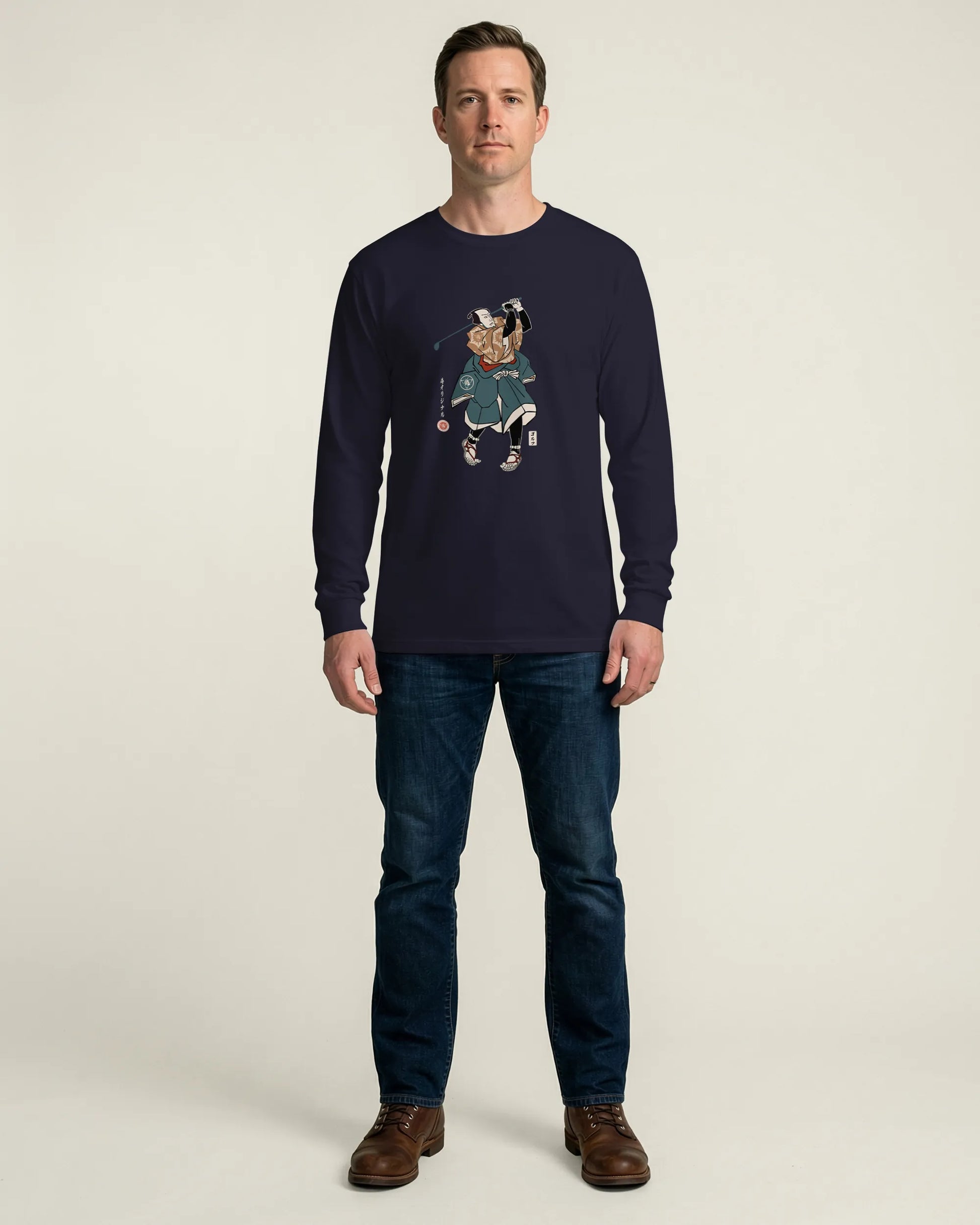 Samurai Golf Player Ukiyo-e Unisex Long Sleeve Tee - Samurai Original