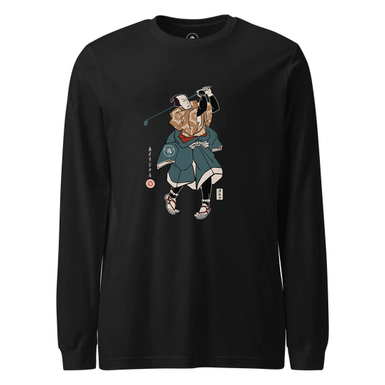 Samurai Golf Player Ukiyo-e Unisex Long Sleeve Tee Black - Samurai Original