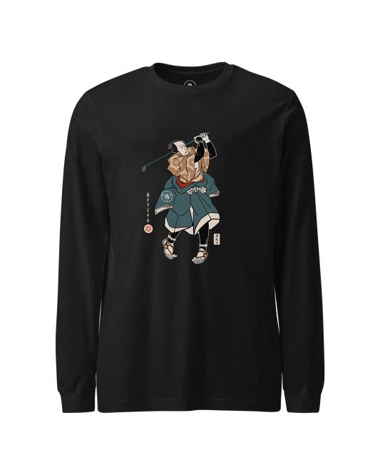 Samurai Golf Player Ukiyo-e Unisex Long Sleeve Tee Black - Samurai Original