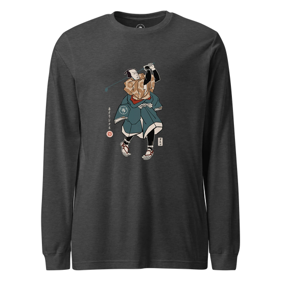 Samurai Golf Player Ukiyo-e Unisex Long Sleeve Tee Dark Grey Heather - Samurai Original
