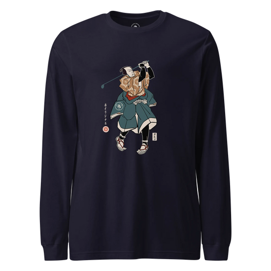 Samurai Golf Player Ukiyo-e Unisex Long Sleeve Tee Navy - Samurai Original