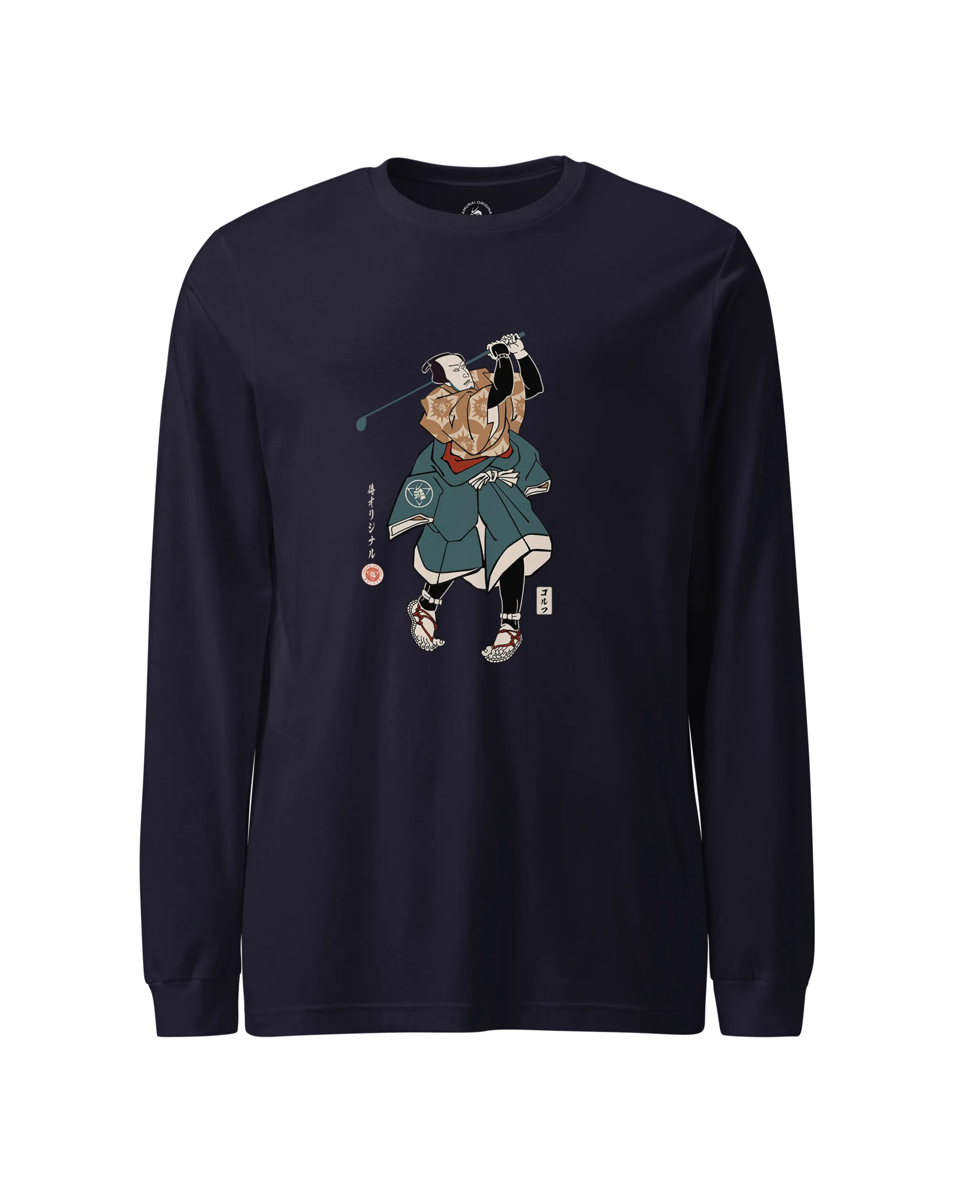 Samurai Golf Player Ukiyo-e Unisex Long Sleeve Tee Navy - Samurai Original