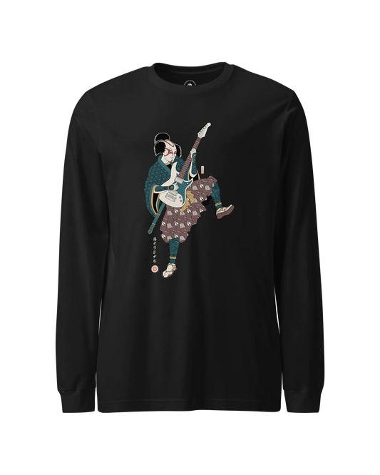 Samurai Guitar Player Music Ukiyo-e Unisex Long Sleeve Tee Black - Samurai Original