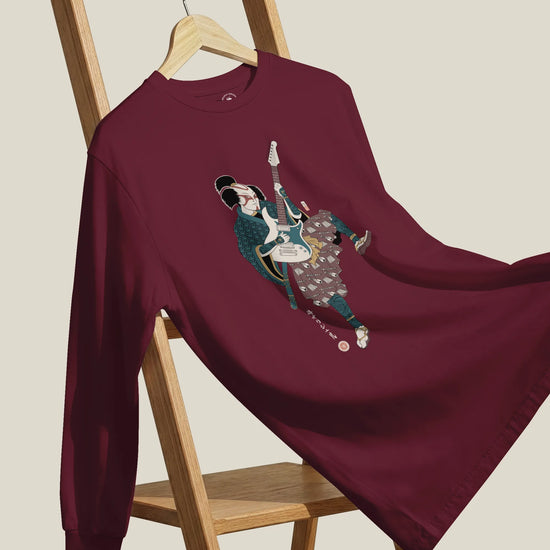 Samurai Guitar Player Music Ukiyo-e Unisex Long Sleeve Tee - Samurai Original