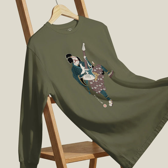 Samurai Guitar Player Music Ukiyo-e Unisex Long Sleeve Tee - Samurai Original