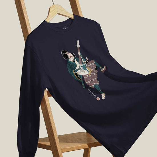 Samurai Guitar Player Music Ukiyo-e Unisex Long Sleeve Tee - Samurai Original