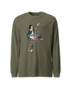 Samurai Guitar Player Music Ukiyo-e Unisex Long Sleeve Tee Military Green - Samurai Original