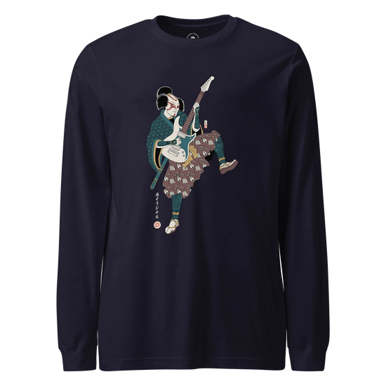Samurai Guitar Player Music Ukiyo-e Unisex Long Sleeve Tee Navy - Samurai Original