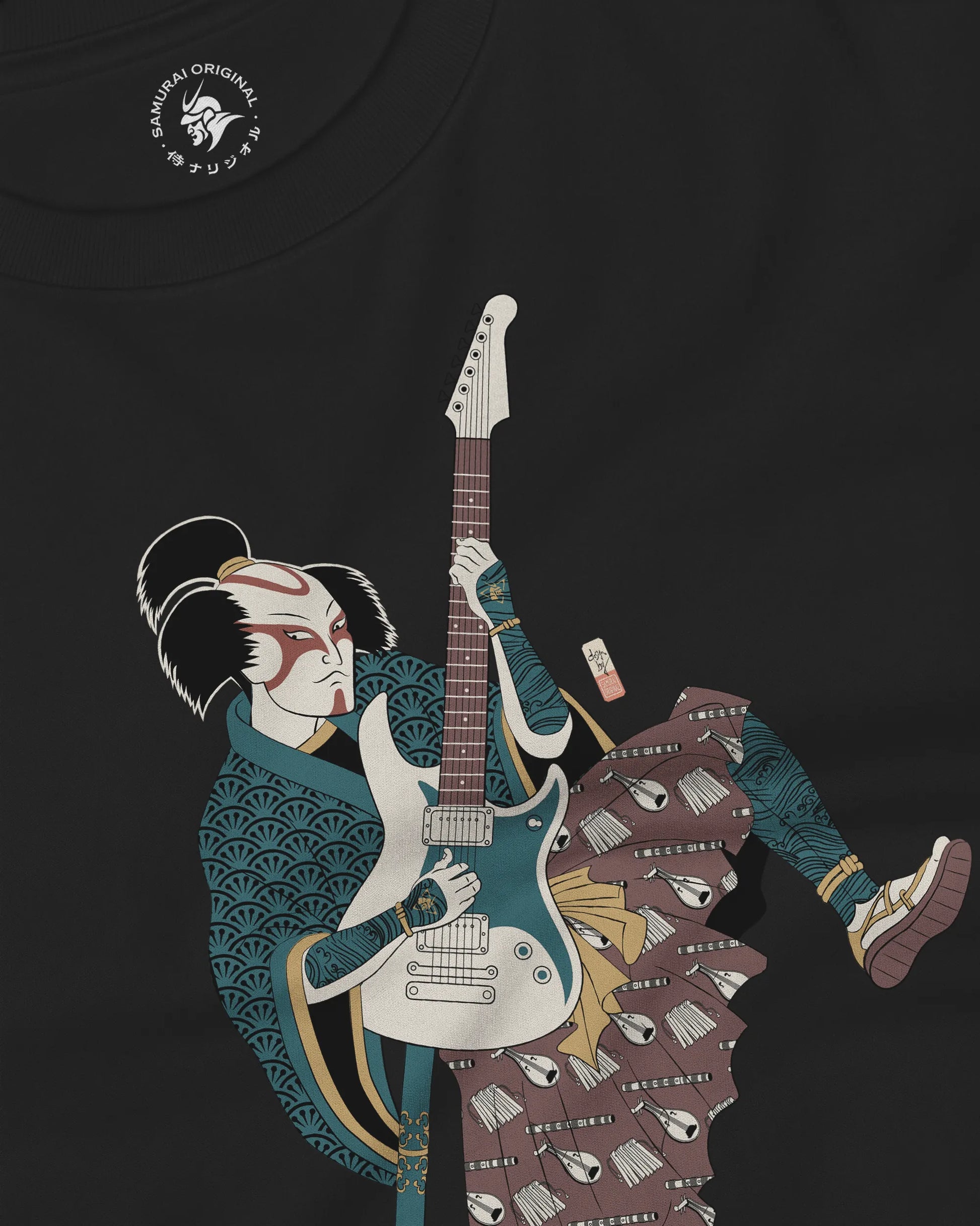Samurai Guitar Player Music Ukiyo-e Unisex Long Sleeve Tee - Samurai Original