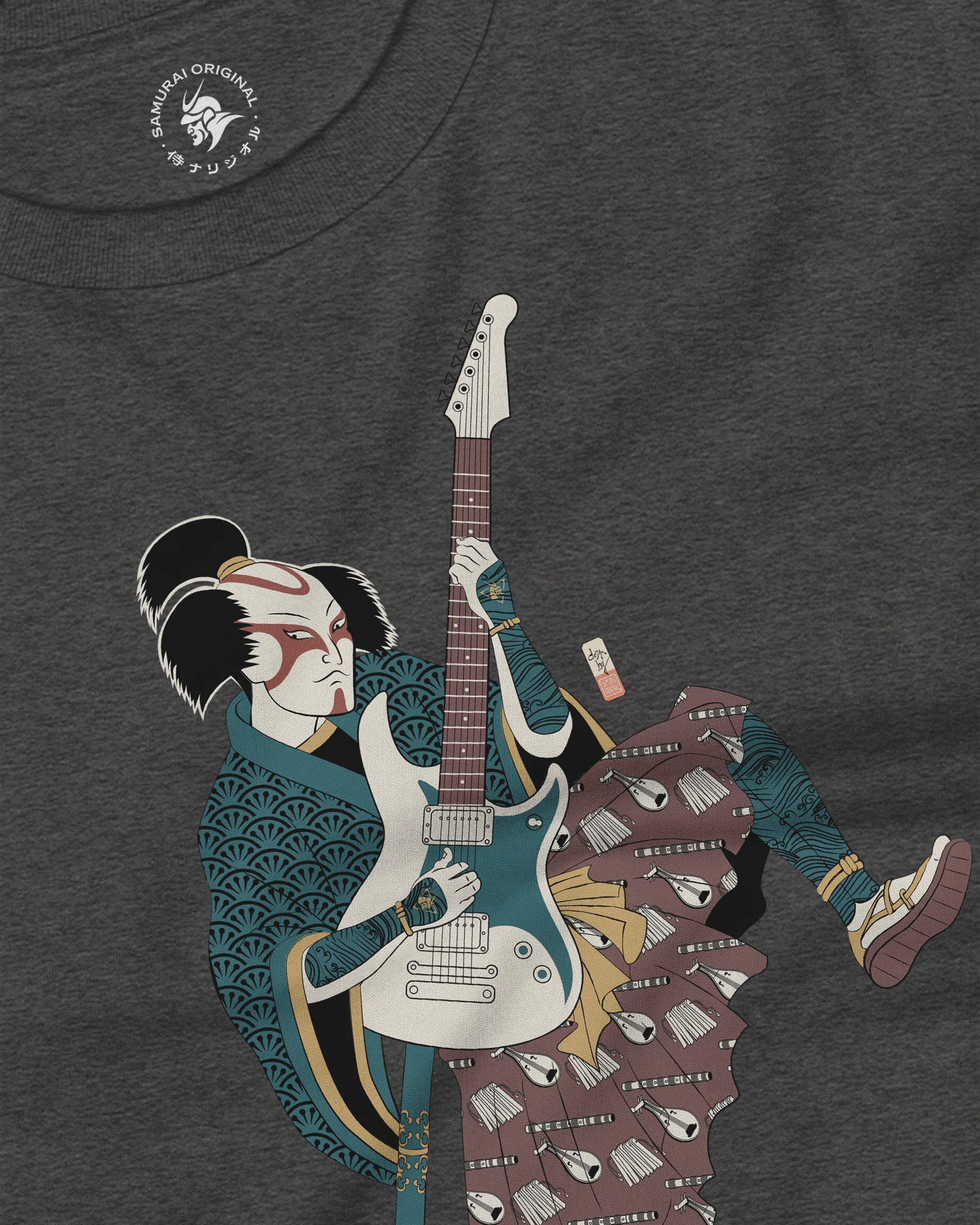 Samurai Guitar Player Music Ukiyo-e Unisex Long Sleeve Tee - Samurai Original