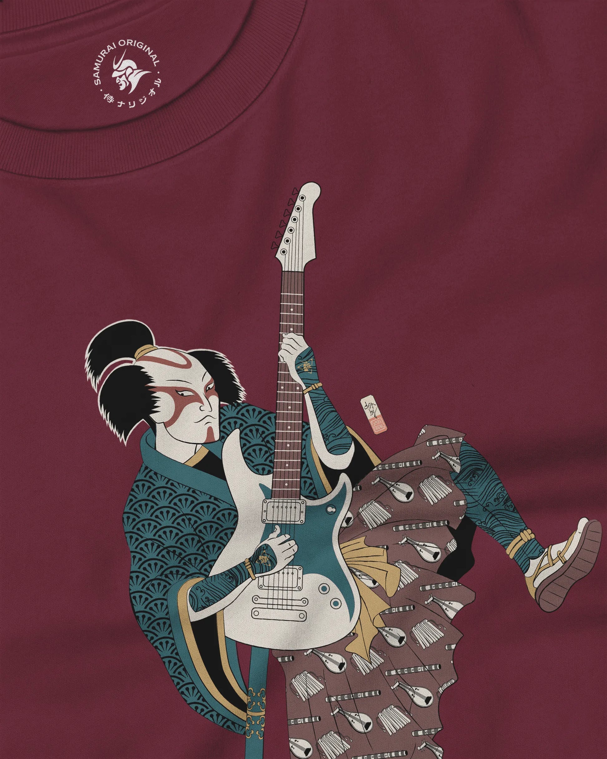 Samurai Guitar Player Music Ukiyo-e Unisex Long Sleeve Tee - Samurai Original
