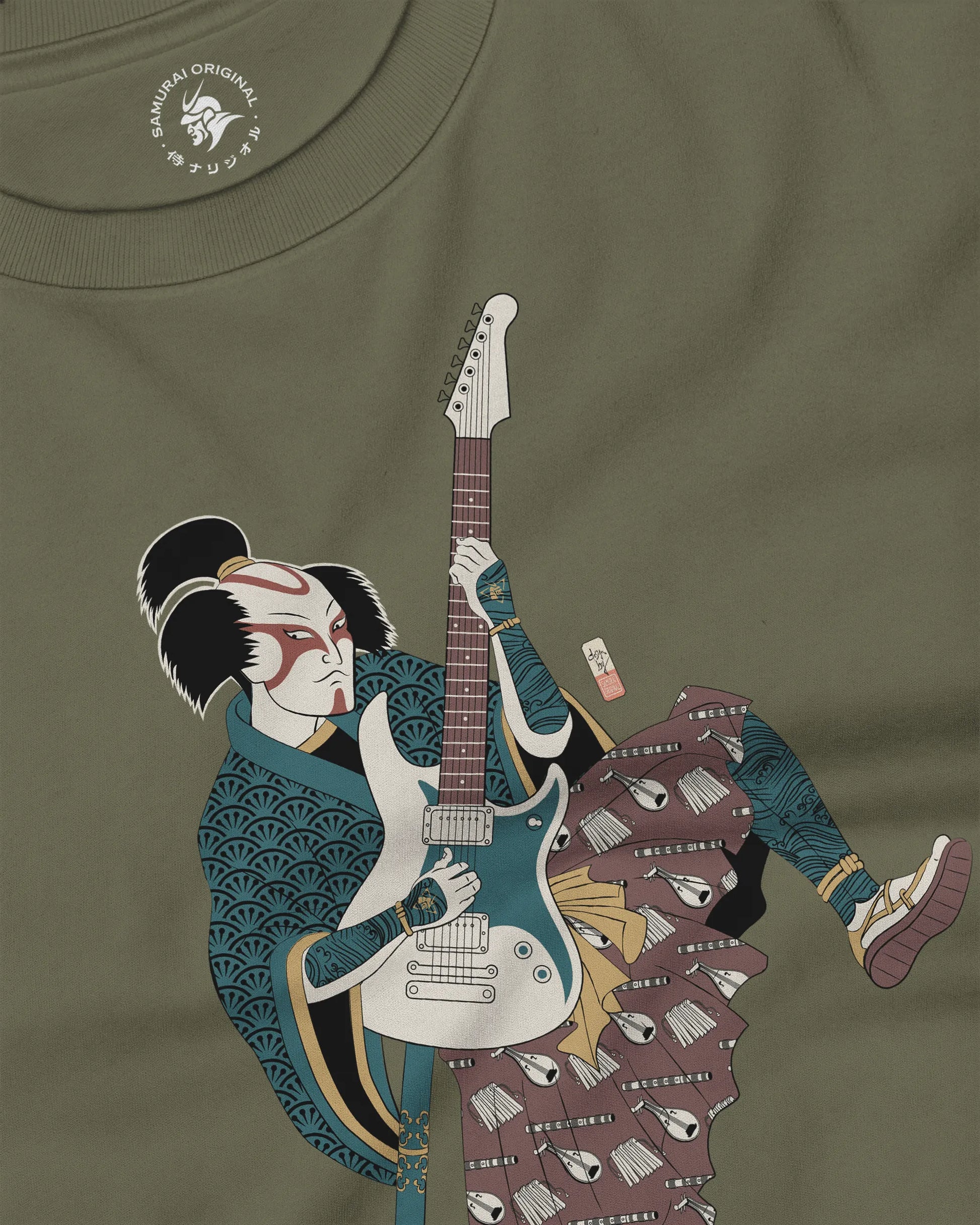 Samurai Guitar Player Music Ukiyo-e Unisex Long Sleeve Tee - Samurai Original