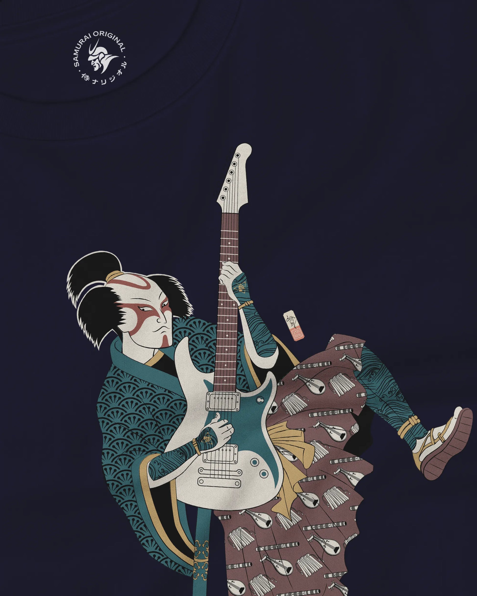 Samurai Guitar Player Music Ukiyo-e Unisex Long Sleeve Tee - Samurai Original