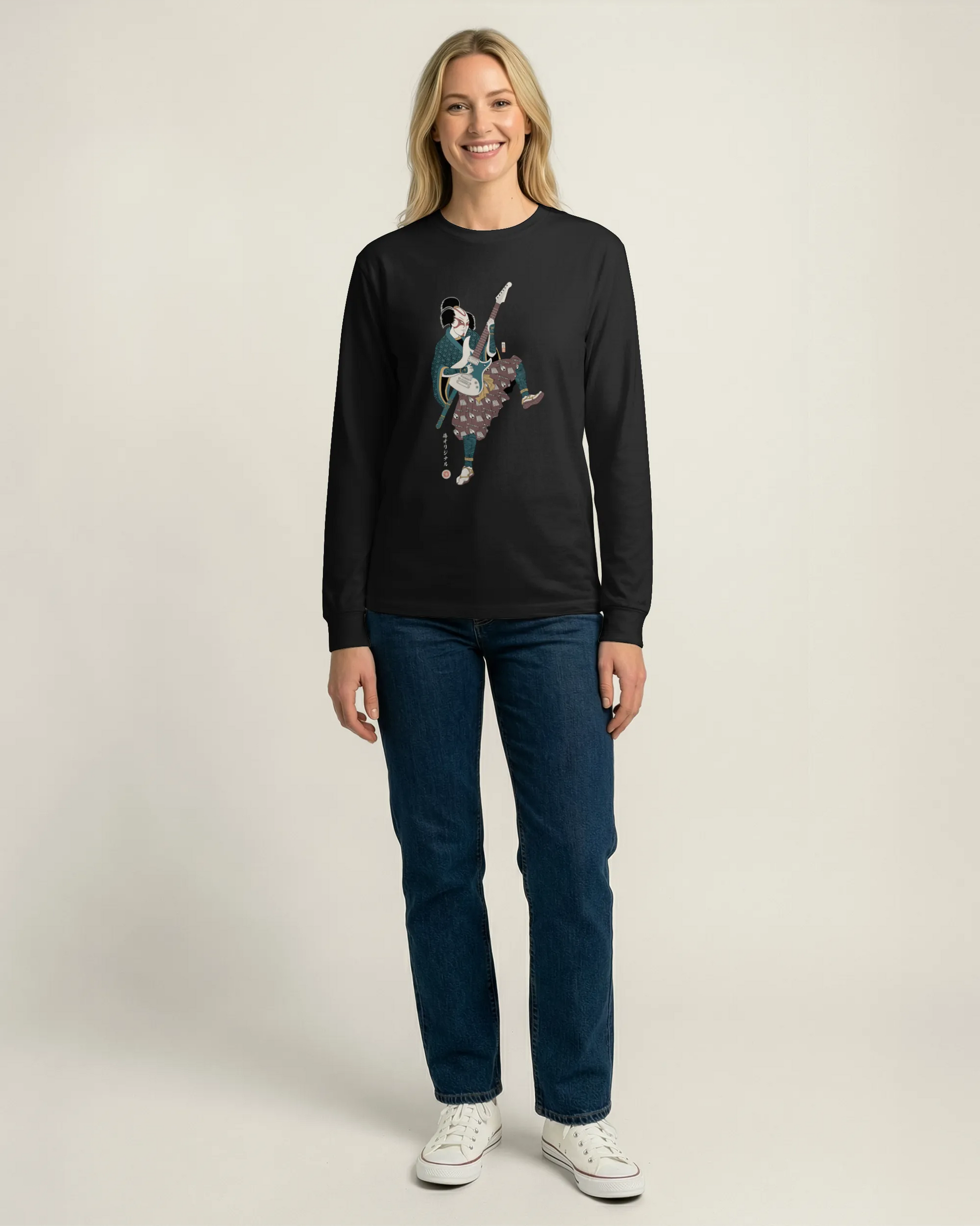 Samurai Guitar Player Music Ukiyo-e Unisex Long Sleeve Tee - Samurai Original