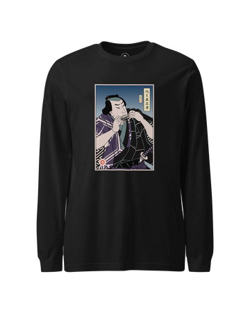 Samurai Harmonica Player Music Ukiyo-e Unisex Long Sleeve Tee Black - Samurai Original