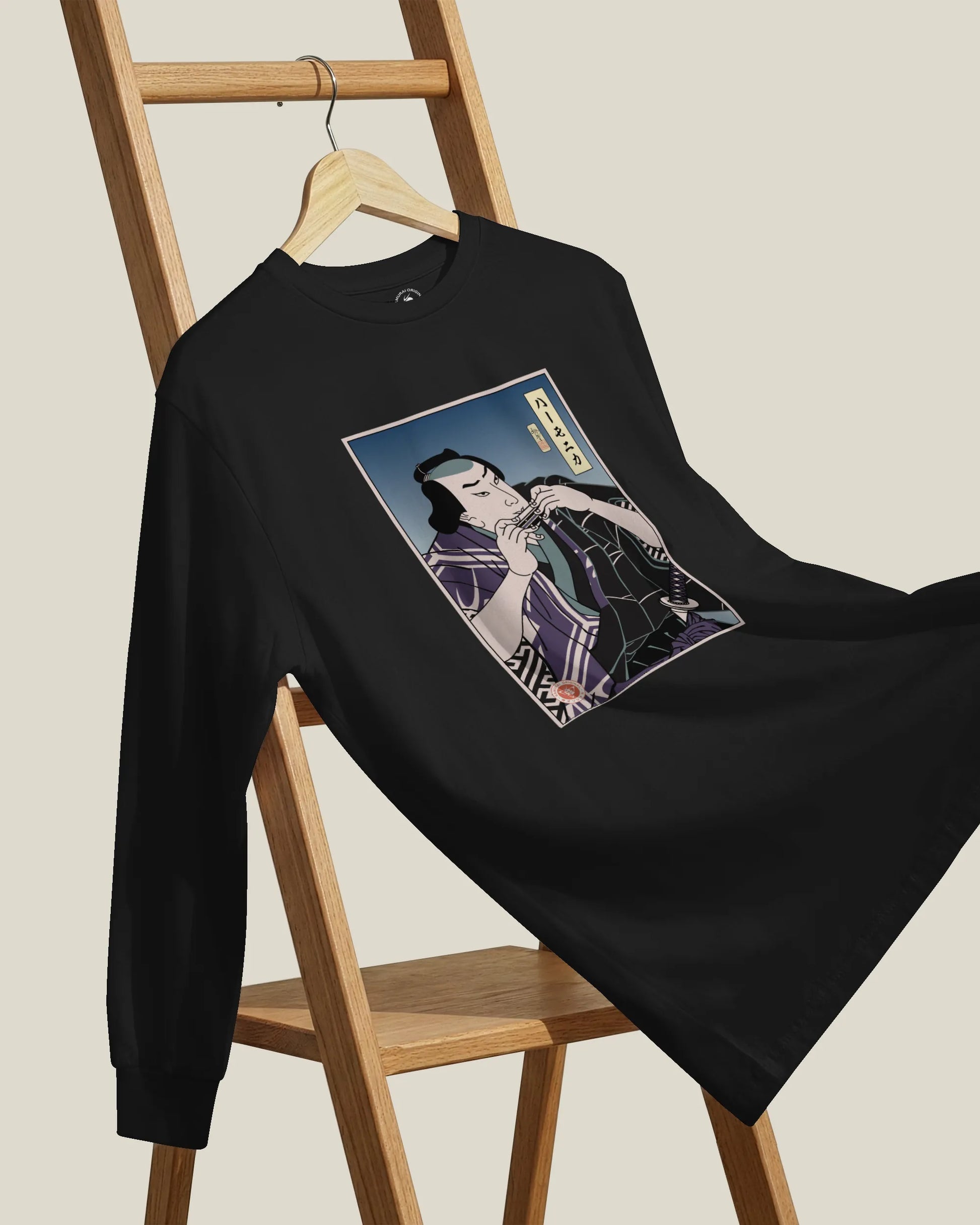 Samurai Harmonica Player Music Ukiyo-e Unisex Long Sleeve Tee - Samurai Original