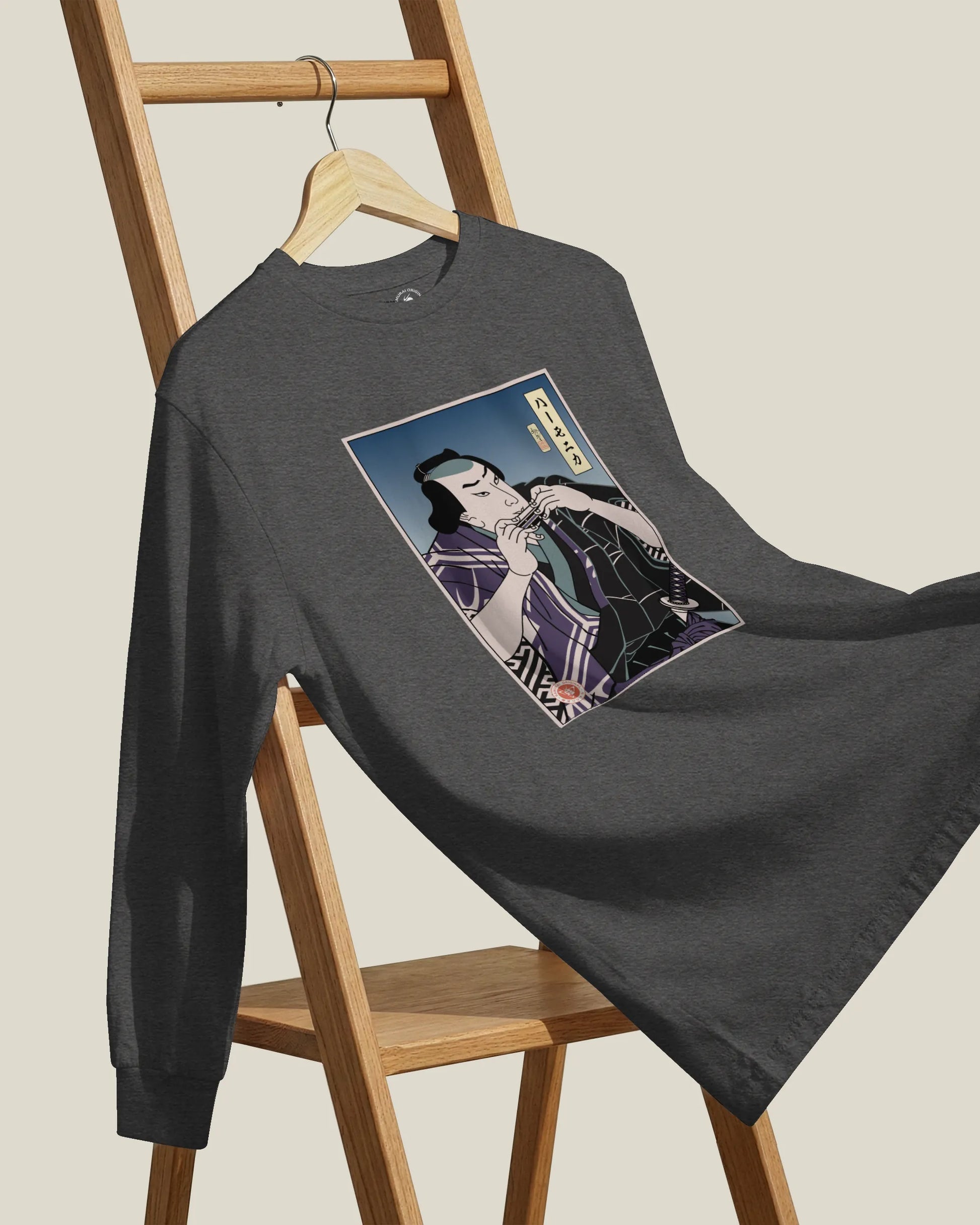 Samurai Harmonica Player Music Ukiyo-e Unisex Long Sleeve Tee - Samurai Original