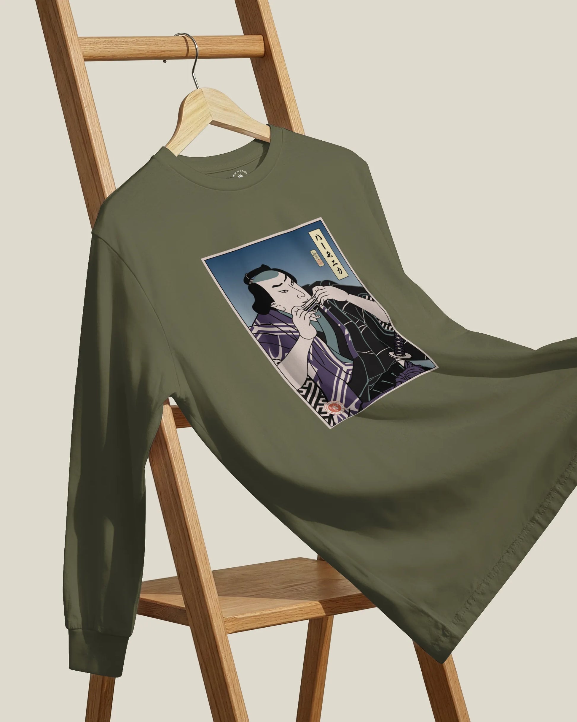 Samurai Harmonica Player Music Ukiyo-e Unisex Long Sleeve Tee - Samurai Original